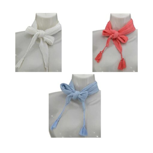 PLEATED TASSEL NECKERCHIEF. ASSORTED COLORS. SOLD IN SETS OF 3 ONLY.