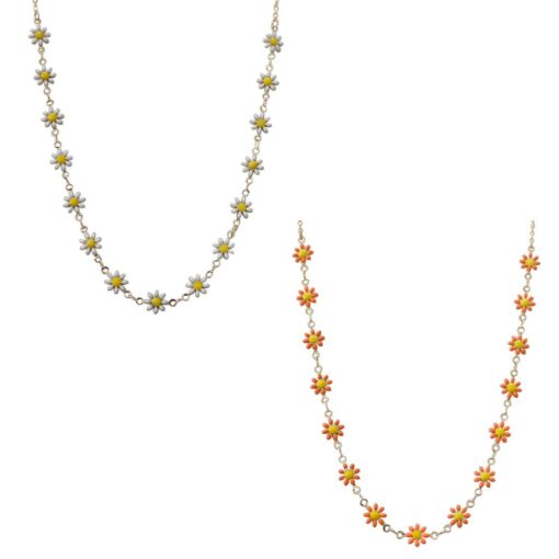 DAINTY ENAMEL FLOWER & GOLD CHAIN NECKLACE. WHITE, ORANGE. SOLD IN SETS OF 2 ONLY