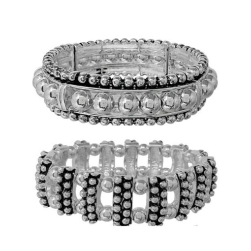 WIDE ANTIQUE SILVER TAILORED STRETCH BRACELET. SOLD IN SETS OF 2 ONLY.