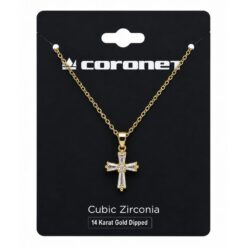 14 KARAT GOLD DIPPED BAGUETTE CZ CROSS PENDANT NECKLACE