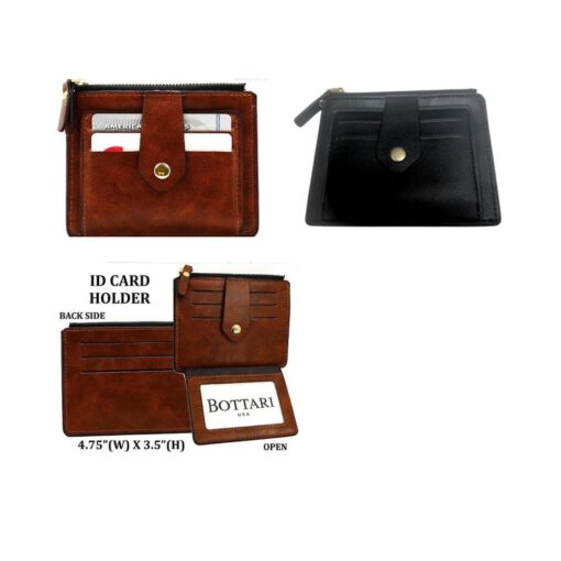 SLIM ID CARD HOLDER/WALLET. BLACK, BROWN. 4.75x3.5. SOLD AS 6 PC PACK.