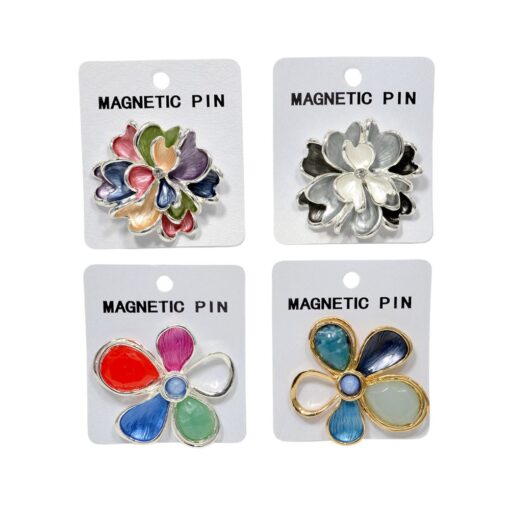 ENAMEL FLOWER MAGNETIC PINS. FOUR ASSORTED STYLES. SOLD IN SETS OF 4 ONLY.