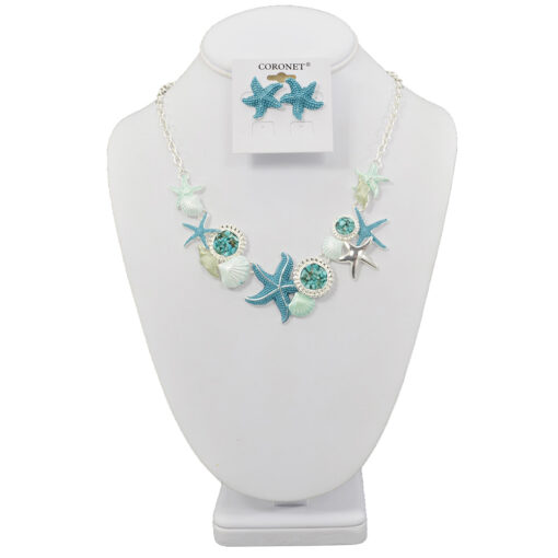 SILVER/AQUA ENAMEL SEA LIFE NECKLACE SET