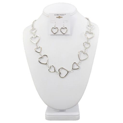 SILVER LINKED HEARTS NECKLACE SET