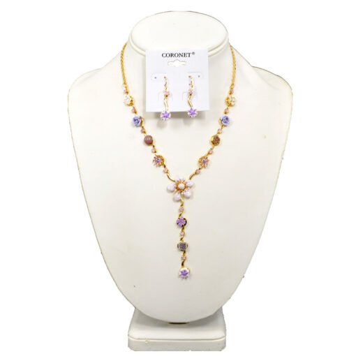 GOLD/LAVENDER FLORAL Y NECKLACE SET