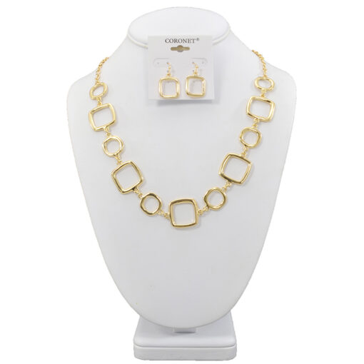 GOLD LINKED CIRCLES & SQUARES NECKLACE SET