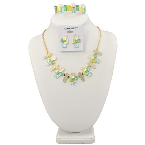 BLUE & GREEN ENAMEL BARS NECKLACE SET. BRACELET SOLD SEPARATELY. SEE 24612 FOR MATCHING BRACELET