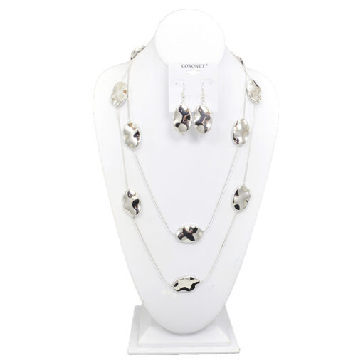 LAYERED LONG POLISHED SILVER OVALS NECKLACE SET