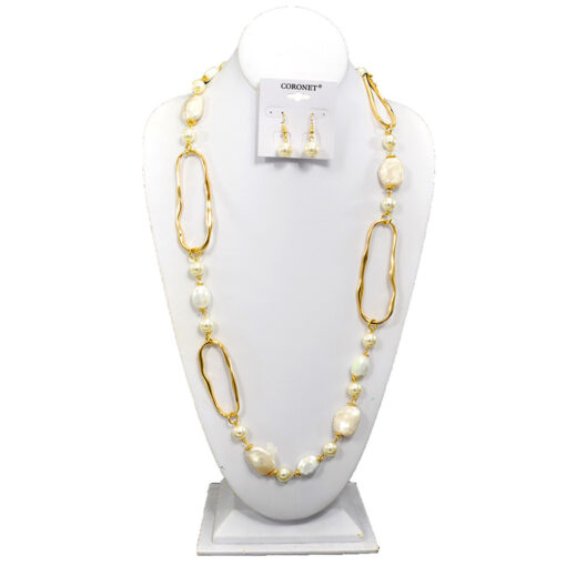 LONG GOLD PEARL LINKED NECKLACE SET