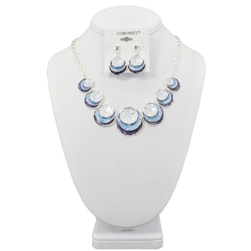 SILVER/BLUE ENAMELTRIPLE CIRCLE NECKLACE SET