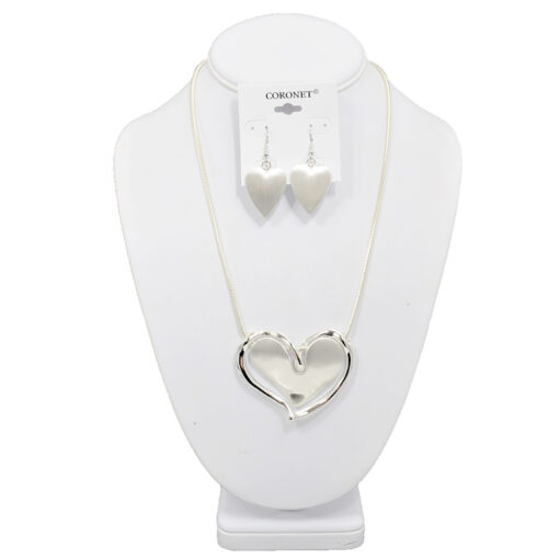 SILVER BRUSHED & POLISHED HEART NECKLACE SET