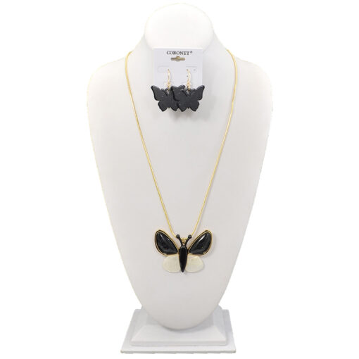 LONG GOLD BLACK/WHITE BUTTERFLY PENDANT SET