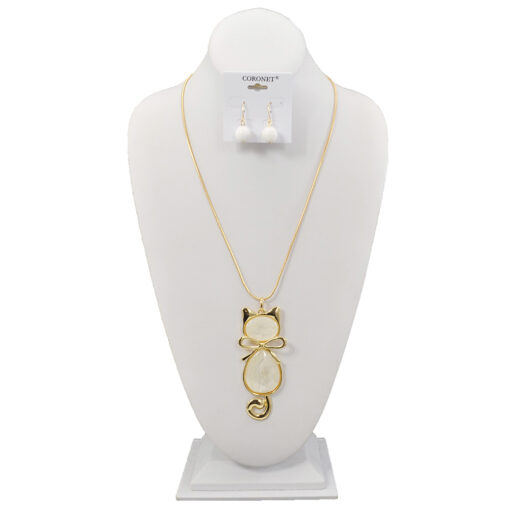 LONG GOLD/IVORY CAT PENDANT NECKLACE SET