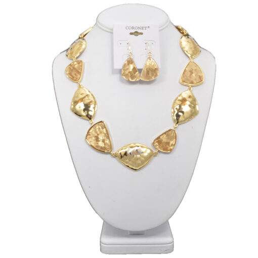 CHUNKY GOLD & NEUTRAL COLOR STATEMENT NECKLACE SET