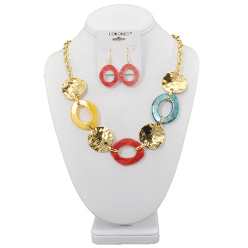 MULTI COLOR RESIN & CHAIN NECKLACE SET