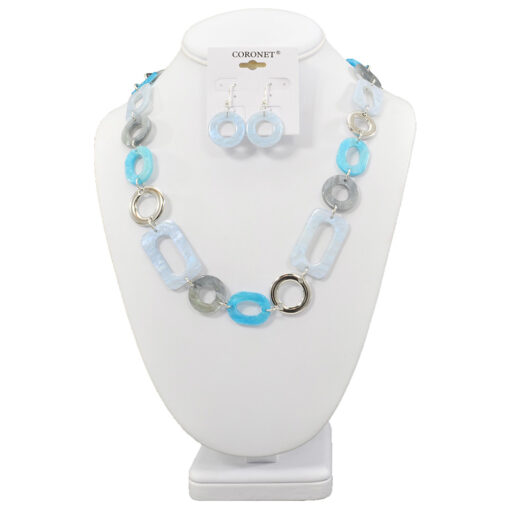 BLUE EPOXY STONE LINK NECKLACE SET