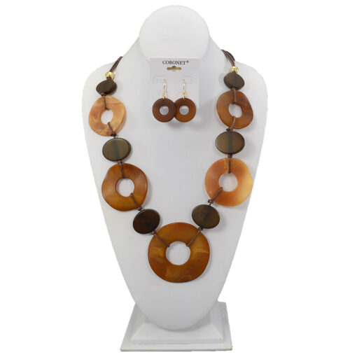 LONG LINKED BROWN CIRCLES NECKLACE SET