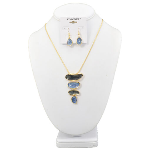 GOLD & MULTI/BLUE ENAMEL PENDANT NECKLACE SET