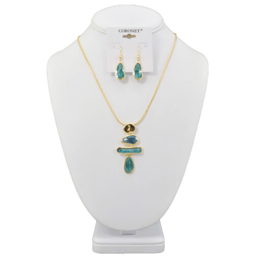 GOLD/TEAL ENAMEL PENDANT NECKLACE SET