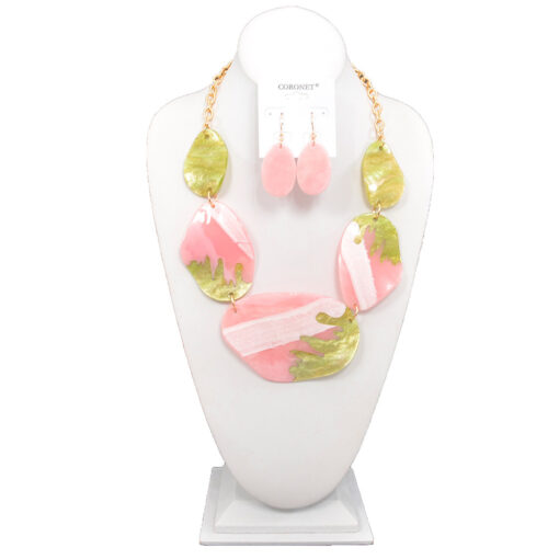 PINK & GREEN LUCITE STATEMENT NECKLACE SET