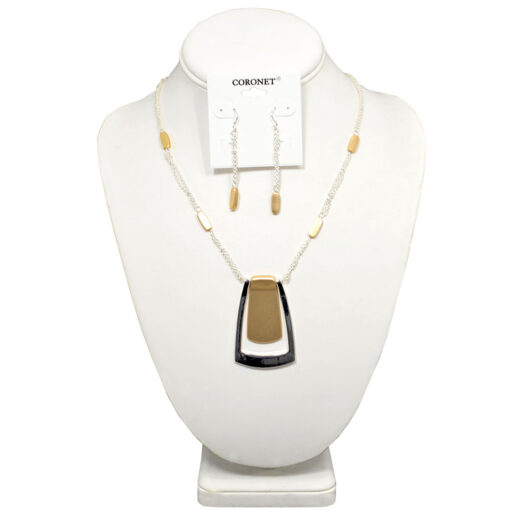 TWO TONE METAL PENDANT NECKLACE SET