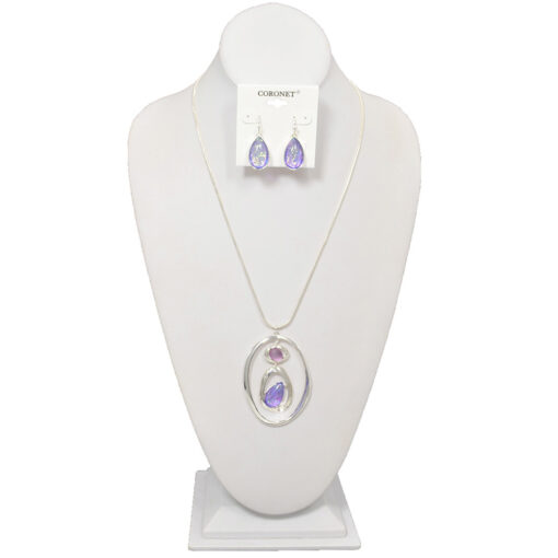 SILVER & OVAL LAVENDER STONE NECKLACE SET