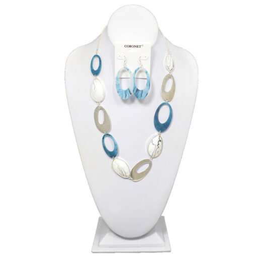 SILVER/GREY/MARBLE LINKED OVALS NECKLACE SET