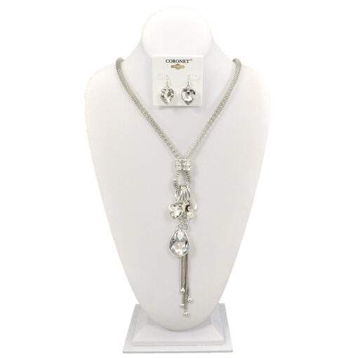 SILVER CHARMS WITH CRYSTAL NECKLACE SET