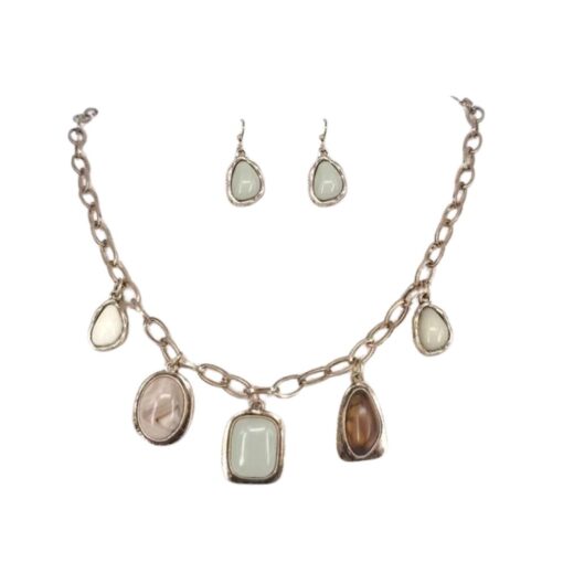 GOLD WITH EARTH TONE STONES CHARM NECKLACE SET