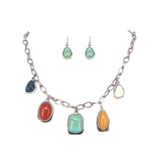 GOLD WITH MULTI COLOR STONES CHARM NECKLACE SET