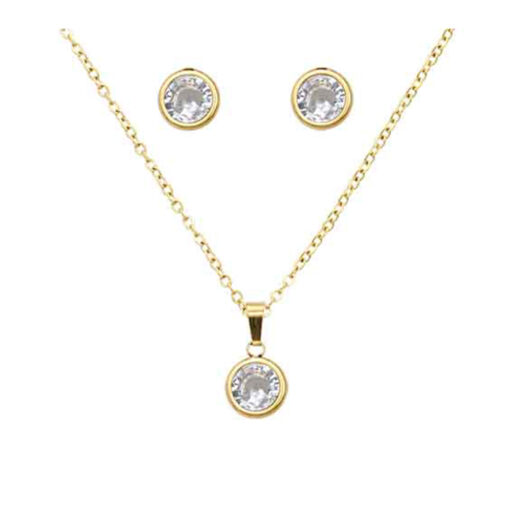 GOLD ROUND BEZEL CZ PENDANT NECKLACE SET