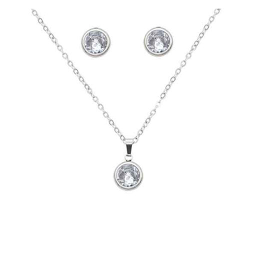 SILVER ROUND BEZEL SET CZ PENDANT NECKLACE SET