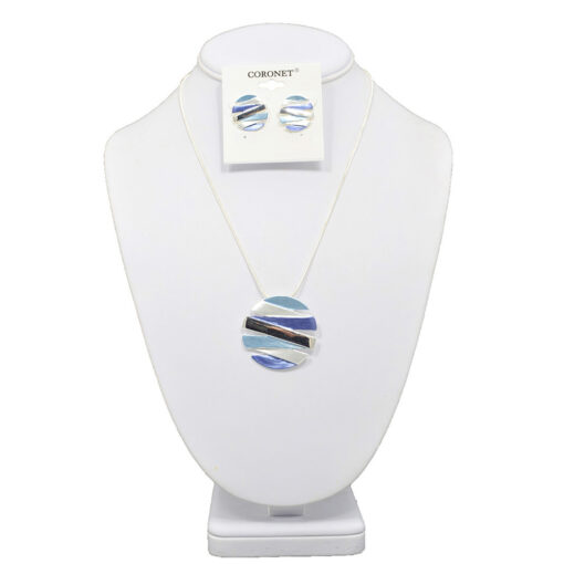 MULTI BLUE ENAMEL CIRCLE PENDANT NECKLACE SET