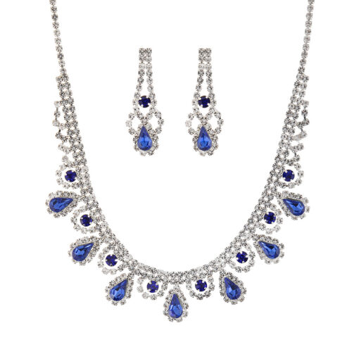 SILVER/BLUE TEARDROP RHINESTONE NECKLACE SET