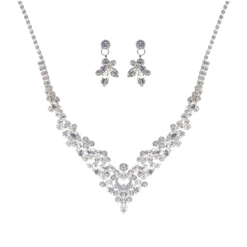 SILVER/CLEAR RHINESTONE MARQUISE NECKLACE SET