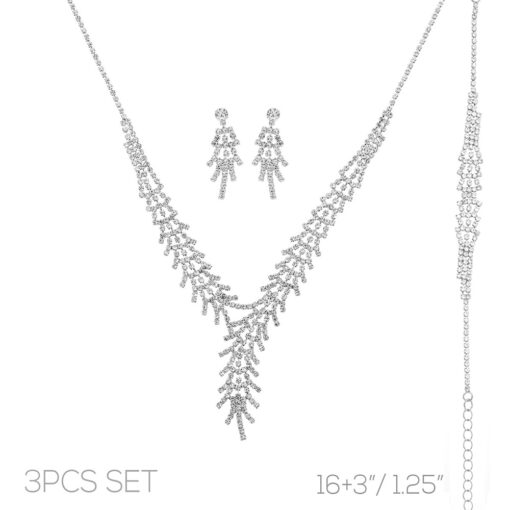 SILVER/CLEAR RHINESTONE Y-NECKLACE, EARRING & BRACELET SET