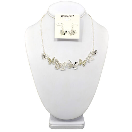 SILVER 3D BUTTERFLY NECKLACE SET