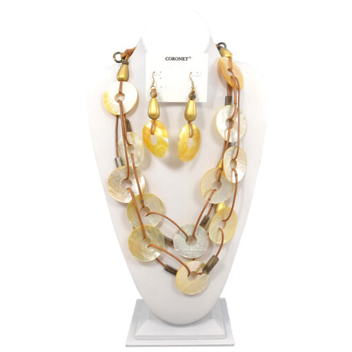 MULTI STRAND SHELL & WOOD BEAD NECKLACE SET