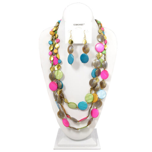 MULTI COLOR 3 ROW MOTHER-OF-PEARL SHELL NECKLACE SET