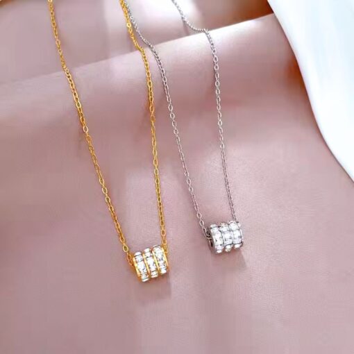 STAINLESS STEEL PAVÉ CRYSTAL BARREL PENDANT NECKLACE