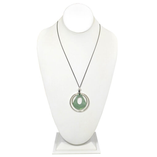 LONG GREEN & SILVER CORD PENDANT NECKLACE