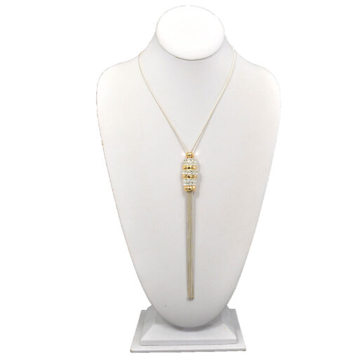 LONG TWO TONE TASSEL W/CRYSTALS PENDANT NECKLACE