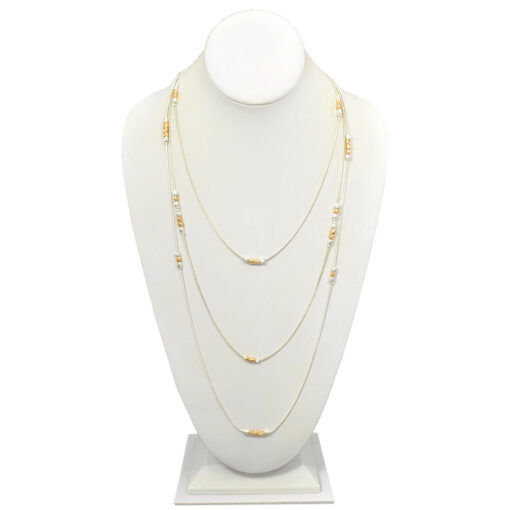 LONG LAYERED TWO TONE METAL BEADED NECKLACE