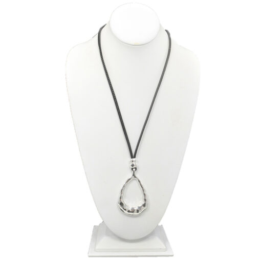 ADJUSTABLE SILVER METAL TEARDROP ON CORD NECKLACE