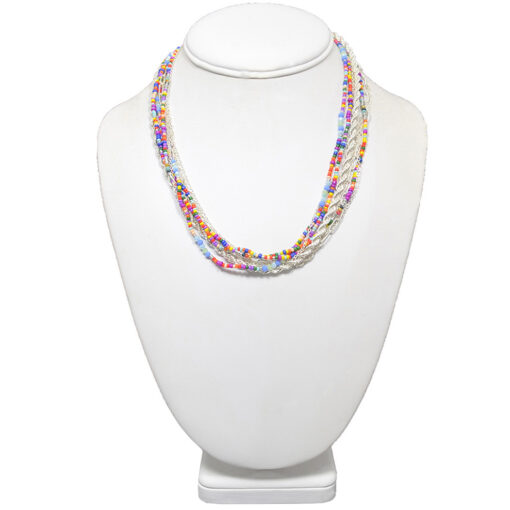 MULTI COLOR BEADS & SILVER CHAIN LAYERED NECKLACE