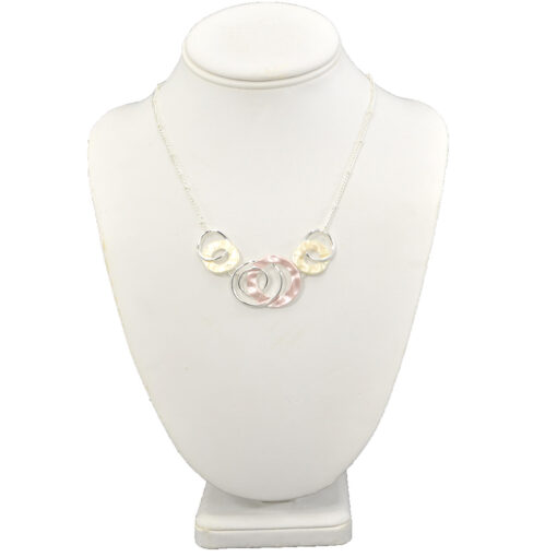 SILVER/LT. PINK ENAMEL DISCS NECKLACE