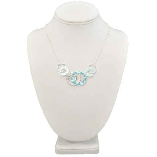 SILVER/AQUA ENAMEL DISCS NECKLACE