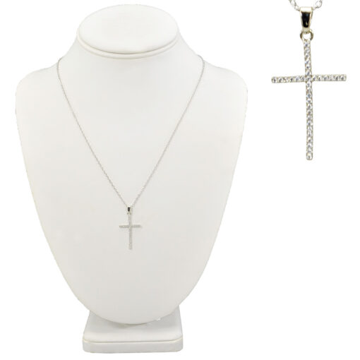 SILVER THIN CZ CROSS NECKLACE