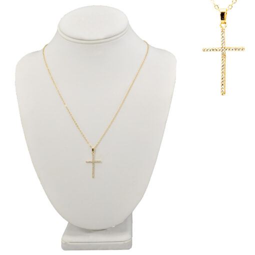 GOLD THIN CZ CROSS NECKLACE