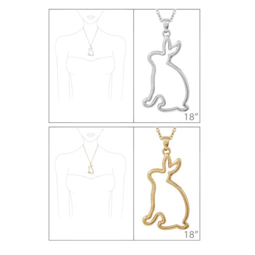 18 INCH METAL EASTER BUNNY PENDANT NECKLACE. GOLD, SILVER. SOLD IN SETS OF 2 ONLY. SEE 22691 FOR MATCHING EARRINGS.